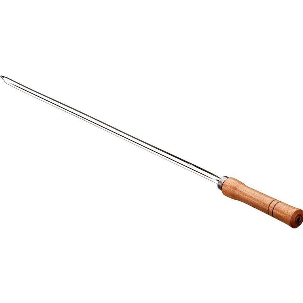 Espeto Para Churrasco Inox Cabo De Madeira 65Cm
