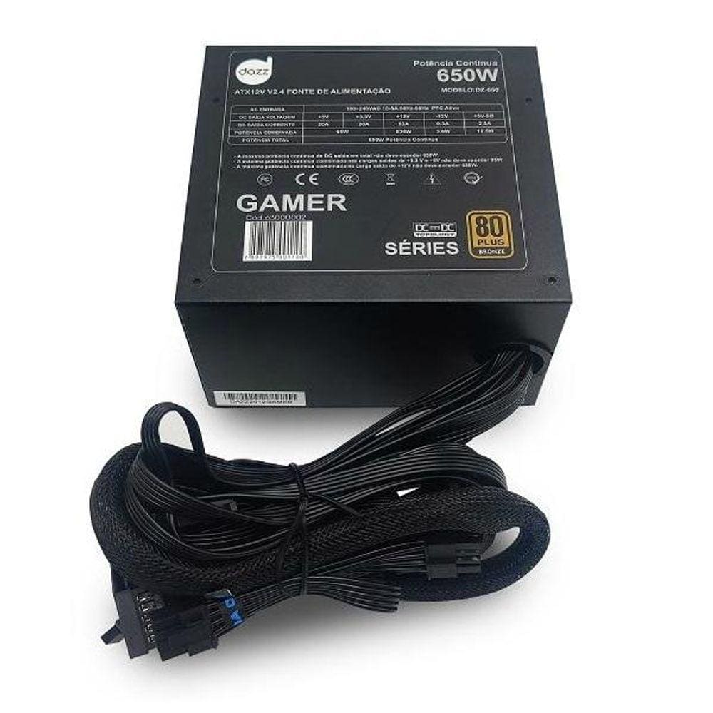 Fonte PC 650W Real ROP 80 Plus Bronze PFC Ativo, Bivolt