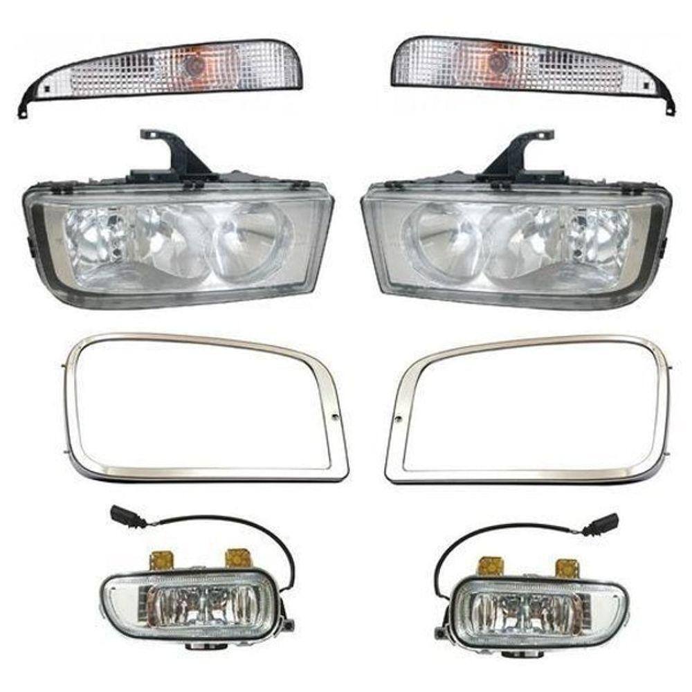 Kit Farol Principal Auxiliar Moldura Mercedes Benz Mb Axor