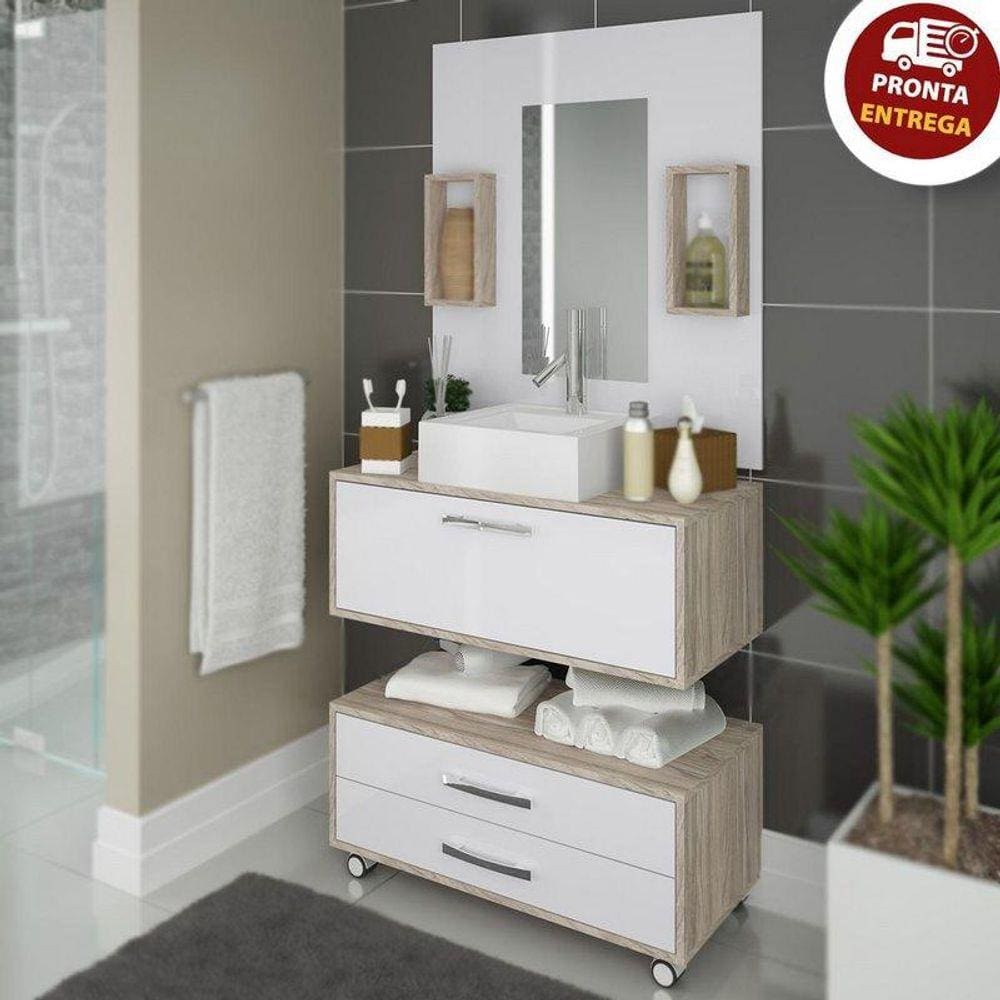 Conjunto Gabinete Banheiro Completo Cuba Painel Balcão 80cm