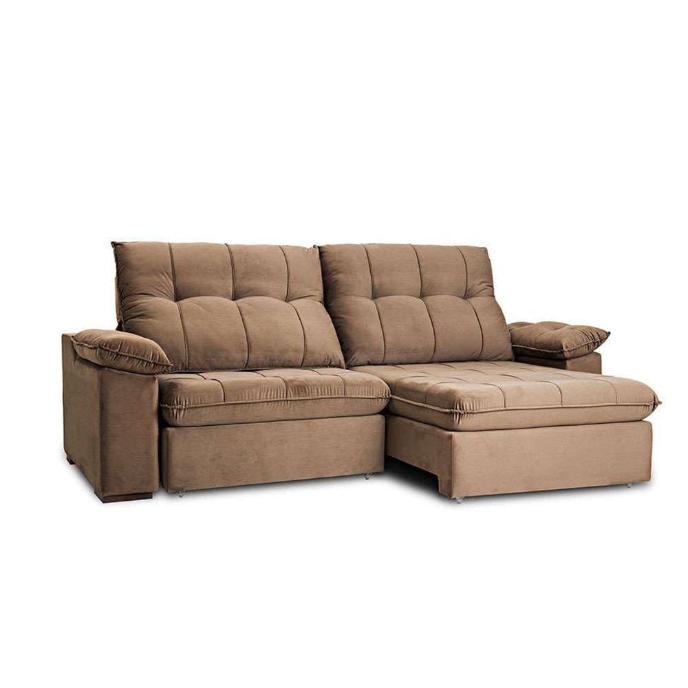 sofá 4 lugares retrátil e reclinável com usb living triton veludo tabaco 250 cm
