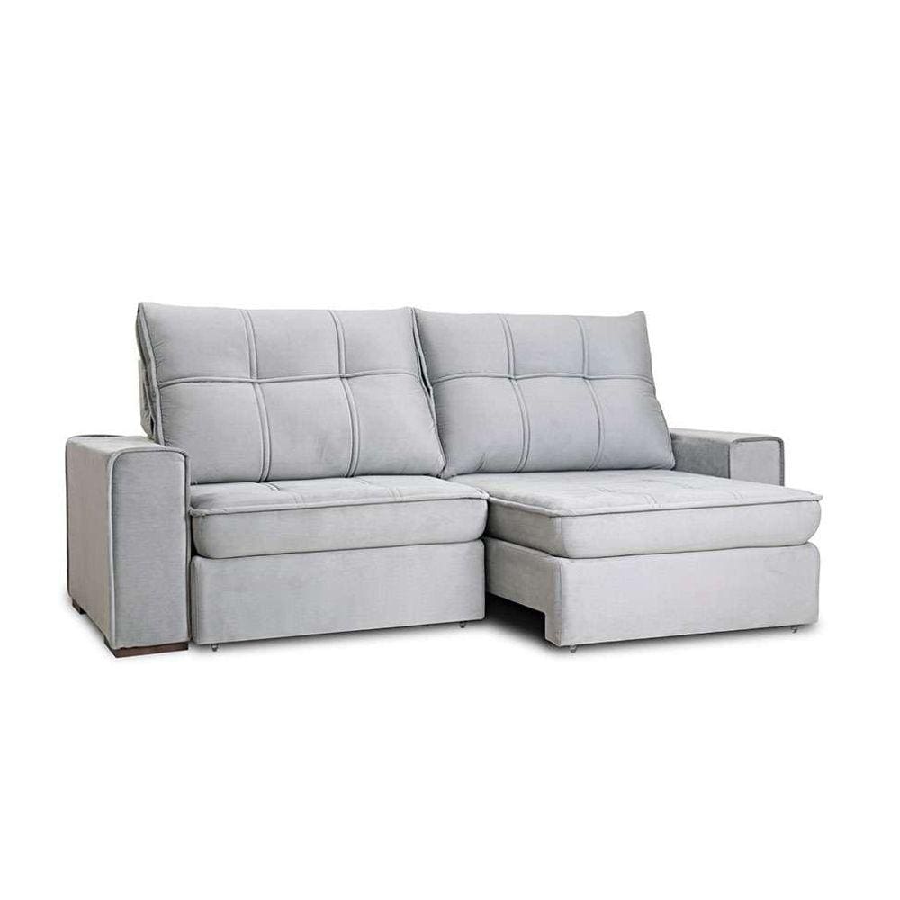 sofá 4 lugares retrátil e reclinável living versalhes veludo cinza 250 cm