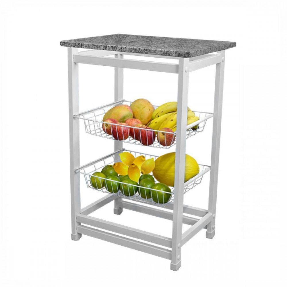 Fruteira Com Tampo De Granito e 2 Cestos Branco Utilaço