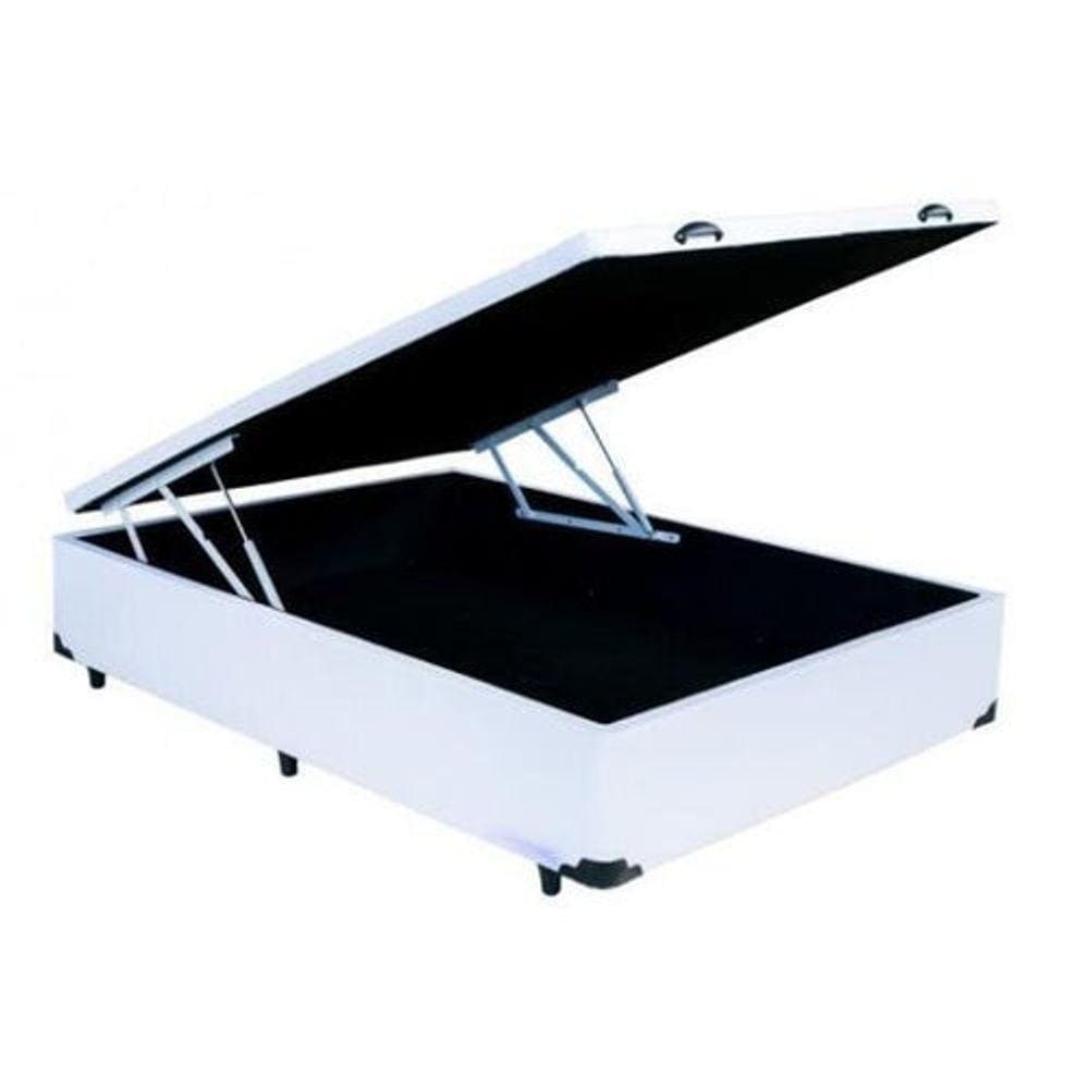 Cama Box Baú Casal em sintético branco com Pistão a gás - 138x188
