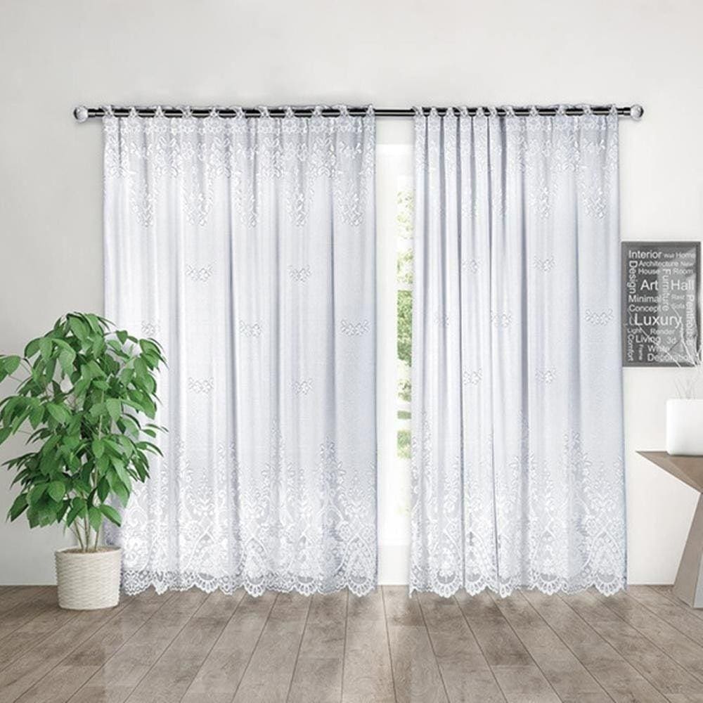 Cortina Branca Renda Com Forro Sala Quarto 3,50X2,20
