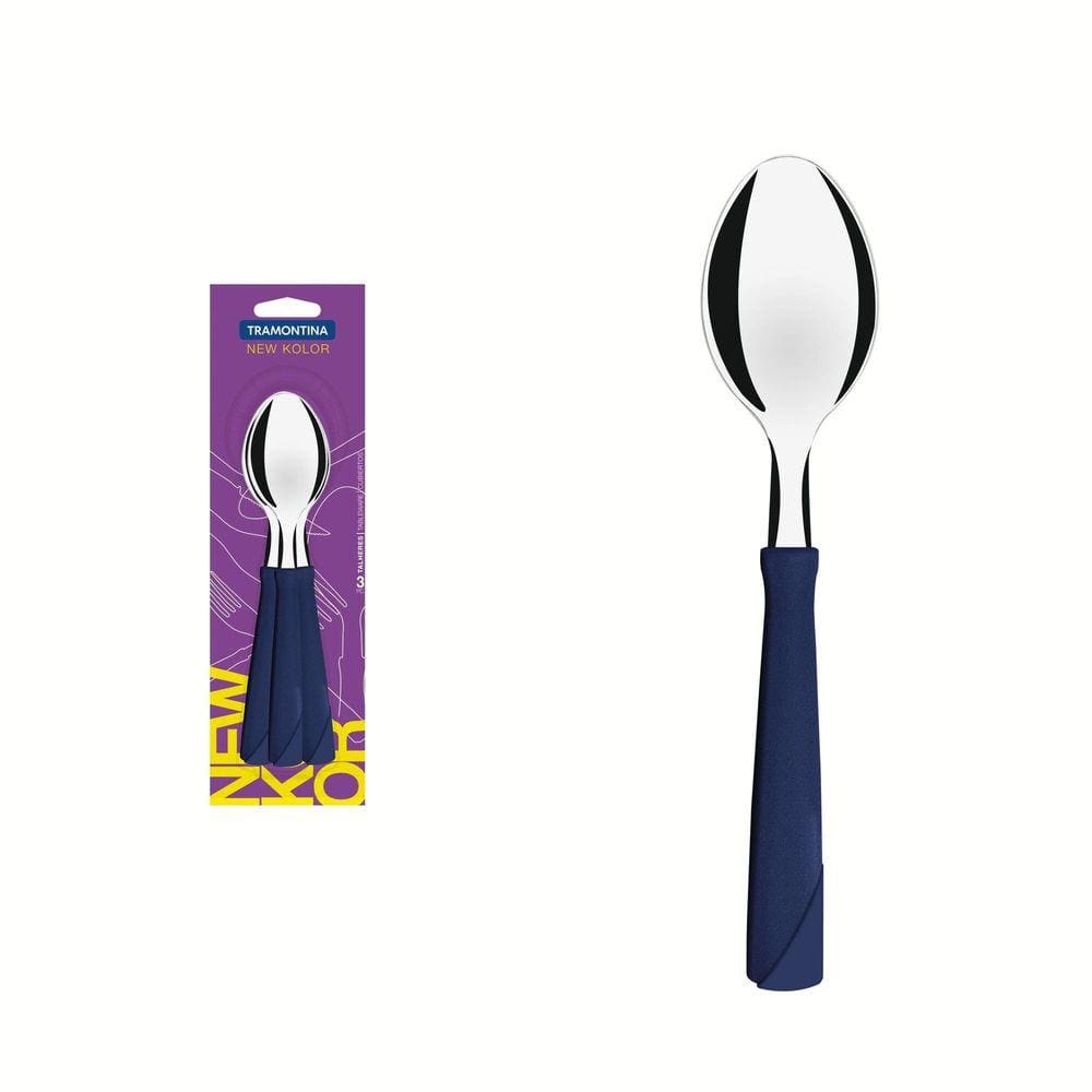Conjunto de Colheres de Mesa Tramontina New Kolor com Lâminas em Aço Inox e Cabos de Polipropileno Azul 3 Peças Tramontina