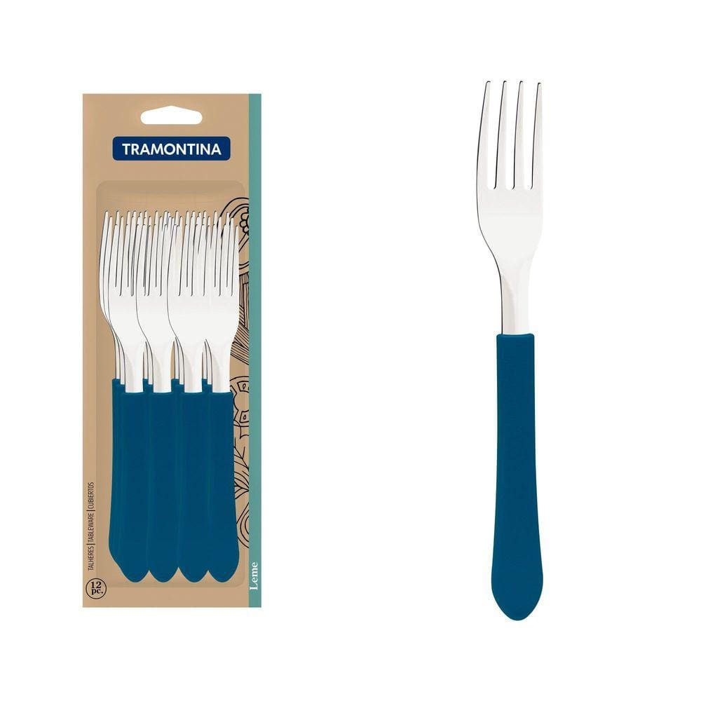 Conjunto de Garfos de Mesa Tramontina Leme com Lâminas em Aço Inox e Cabos de Polipropileno Azul Oceano 12 Peças Tramontina