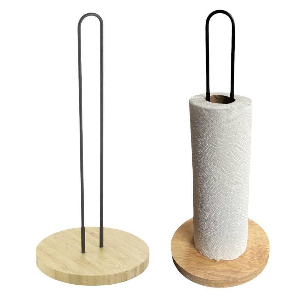 Suporte Porta Rolo Papel Toalha Mesa Metal Madeira Preto