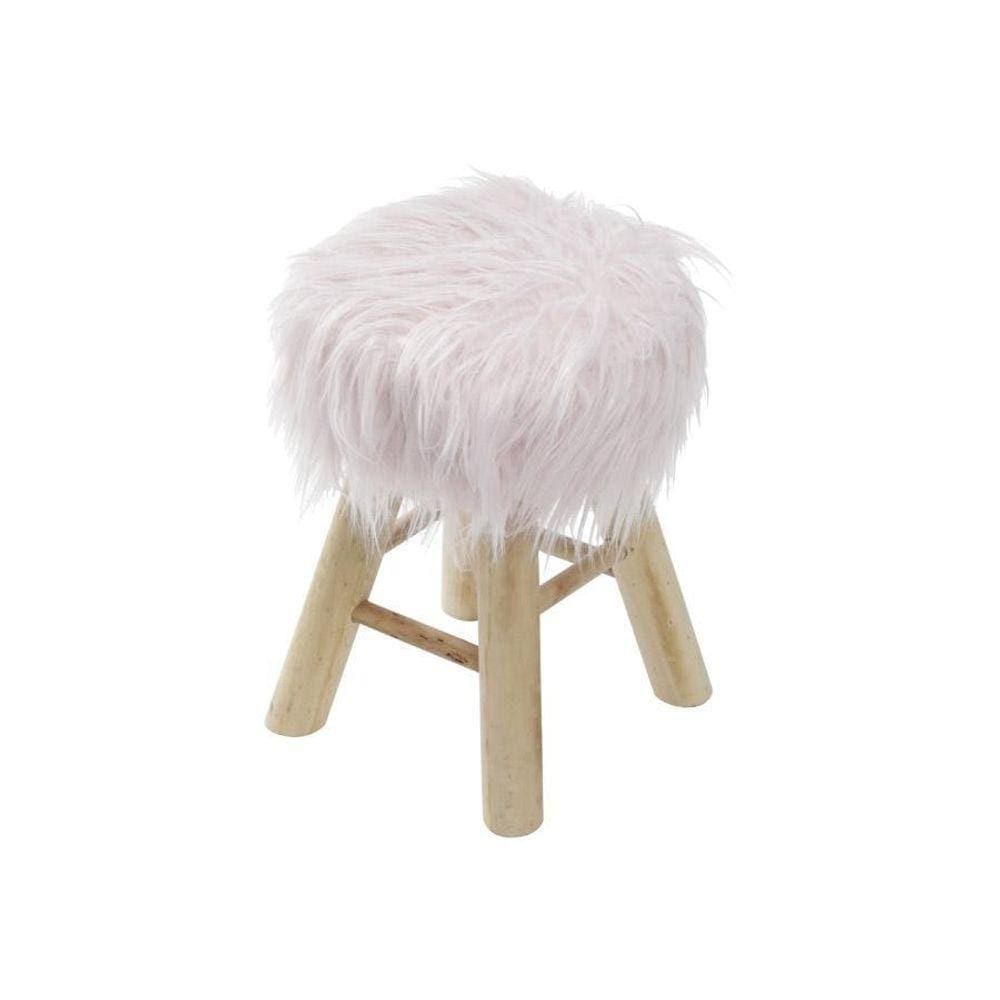 Puff Boxbit Petit Pelo Longo Rosa Base Madeira