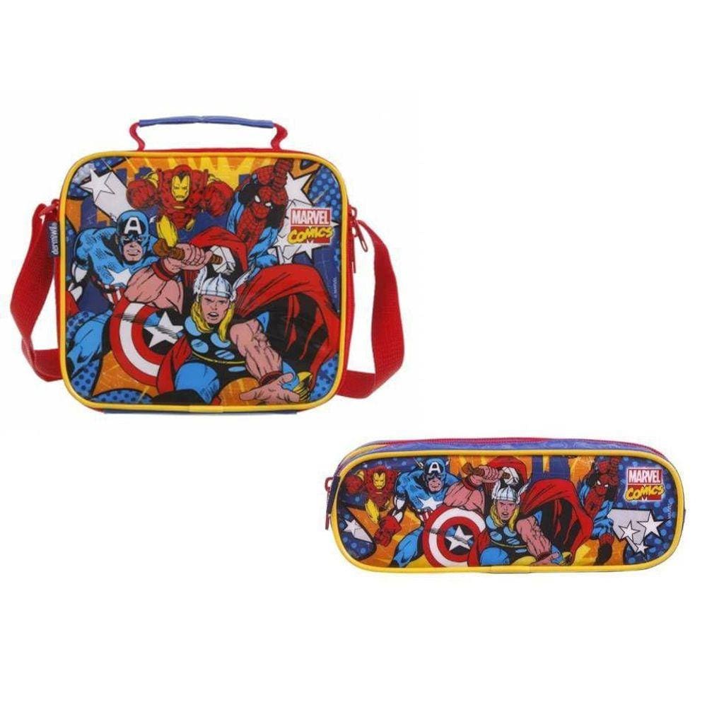Kit Marvel Comics Lancheira + Estojo Duplo