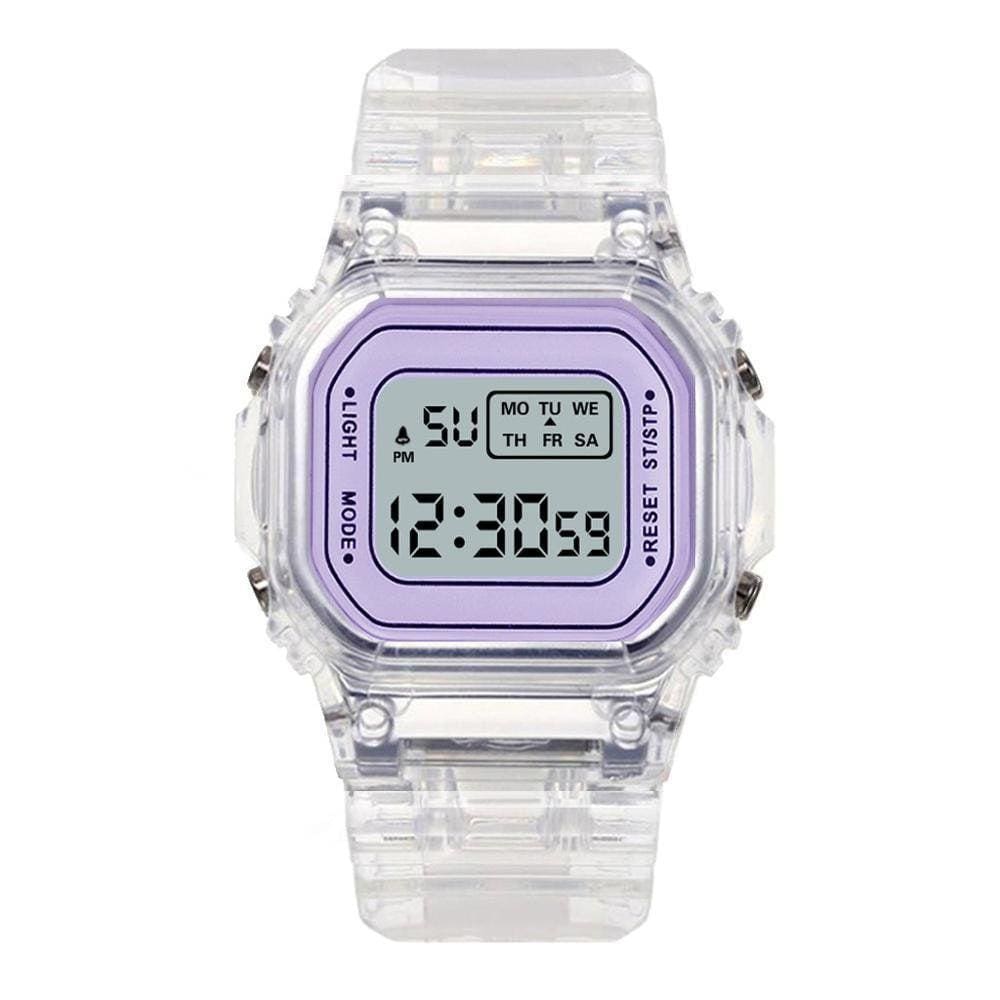 Relógio Feminino Digital Emborrachado Lilás Silicone + Caixa