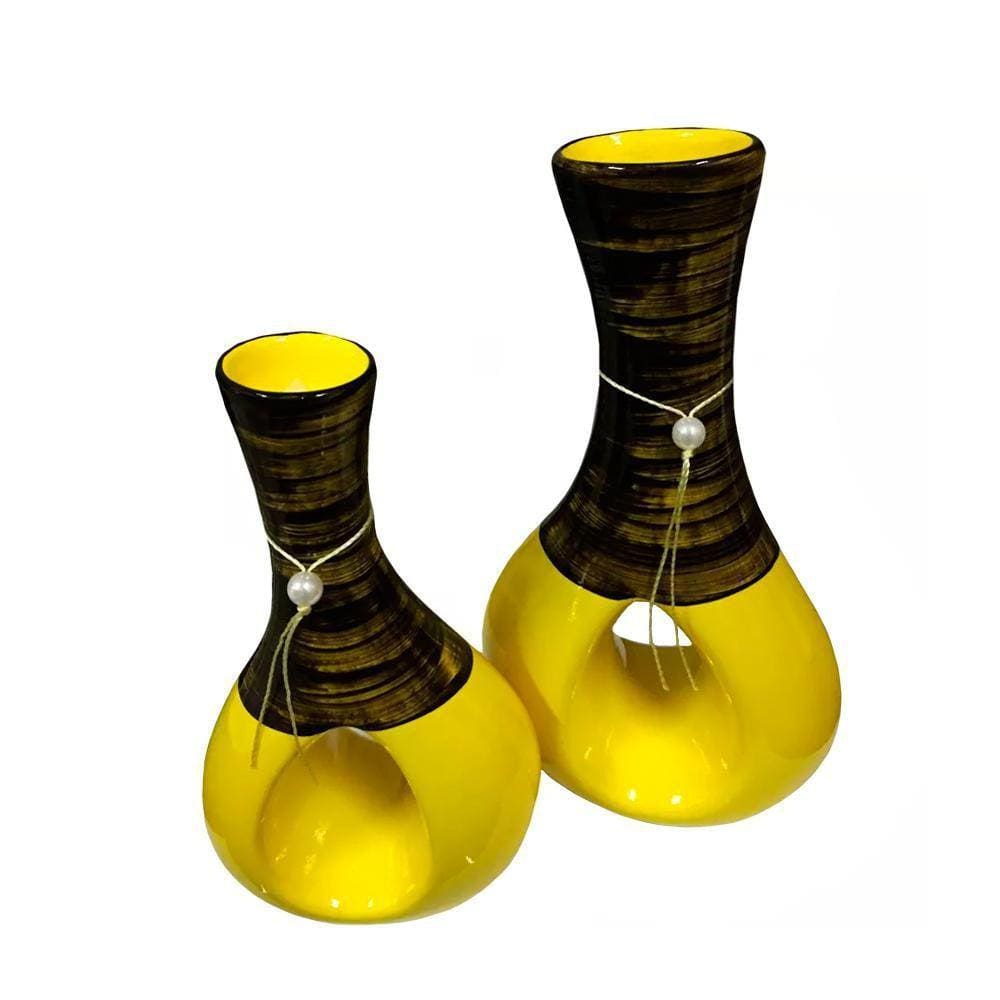 Par De Vasos Furados Em Cerâmica De Aparador Amarela