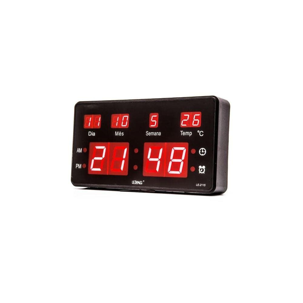 Relógio De Parede Mesa Data Calendário Digital Led 20Cm