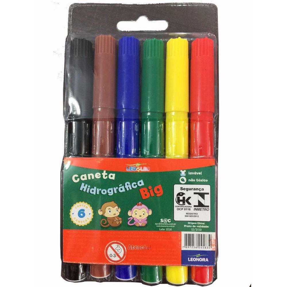 Caneta Hidrográfica Big Jumbo 6 Cores Leo E Leo