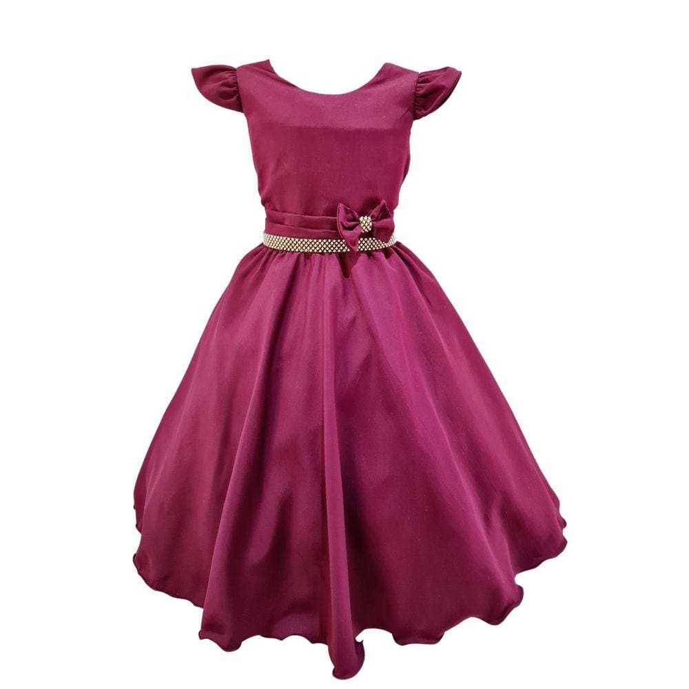 Vestido Casual Marsala Infantil Crepe Festa Aniversário Chic