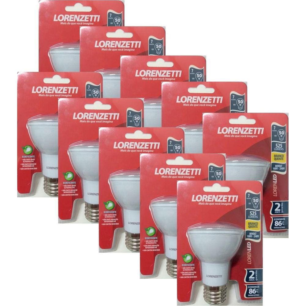 Kit Lâmpada Led Lorenzetti Par 20 7W 2700K - 10 Peças