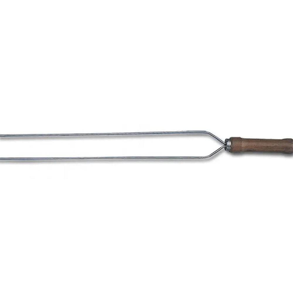 Espeto Duplo De Inox Cabo Madeira 65Cm Churrasco