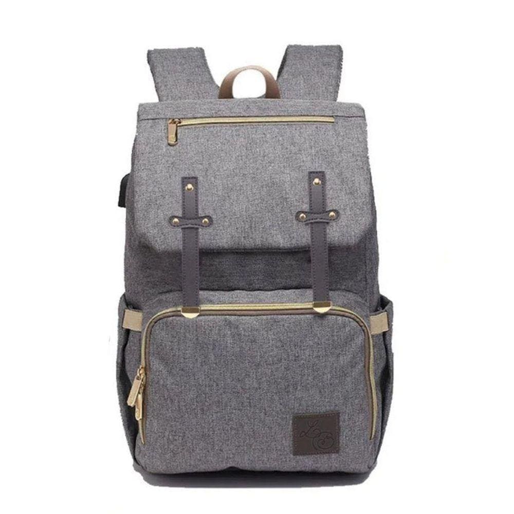 Mochila Maternidade Ayane De Couro Cinza - Laço Bebê