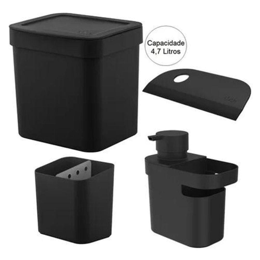 Kit Pia Lixeira Porta Detergente Escorredor Talheres Rodinho