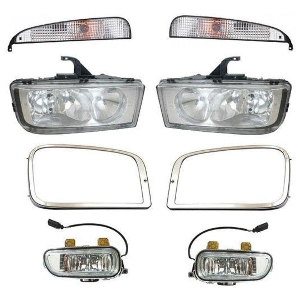 Kit Farol Principal Auxiliar Moldura Mercedes Benz Mb Axor