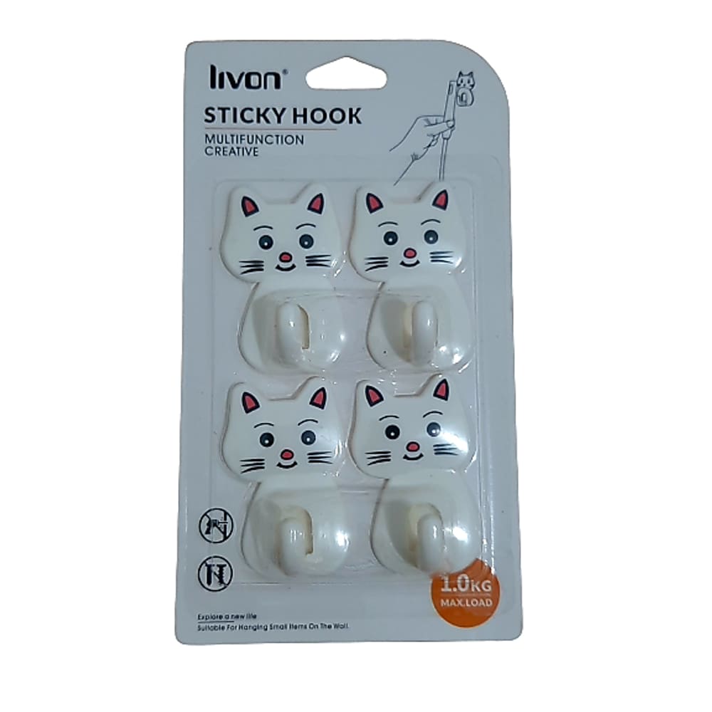 Kit 4 Gancho Adesivo de Parede Gato Gatinho