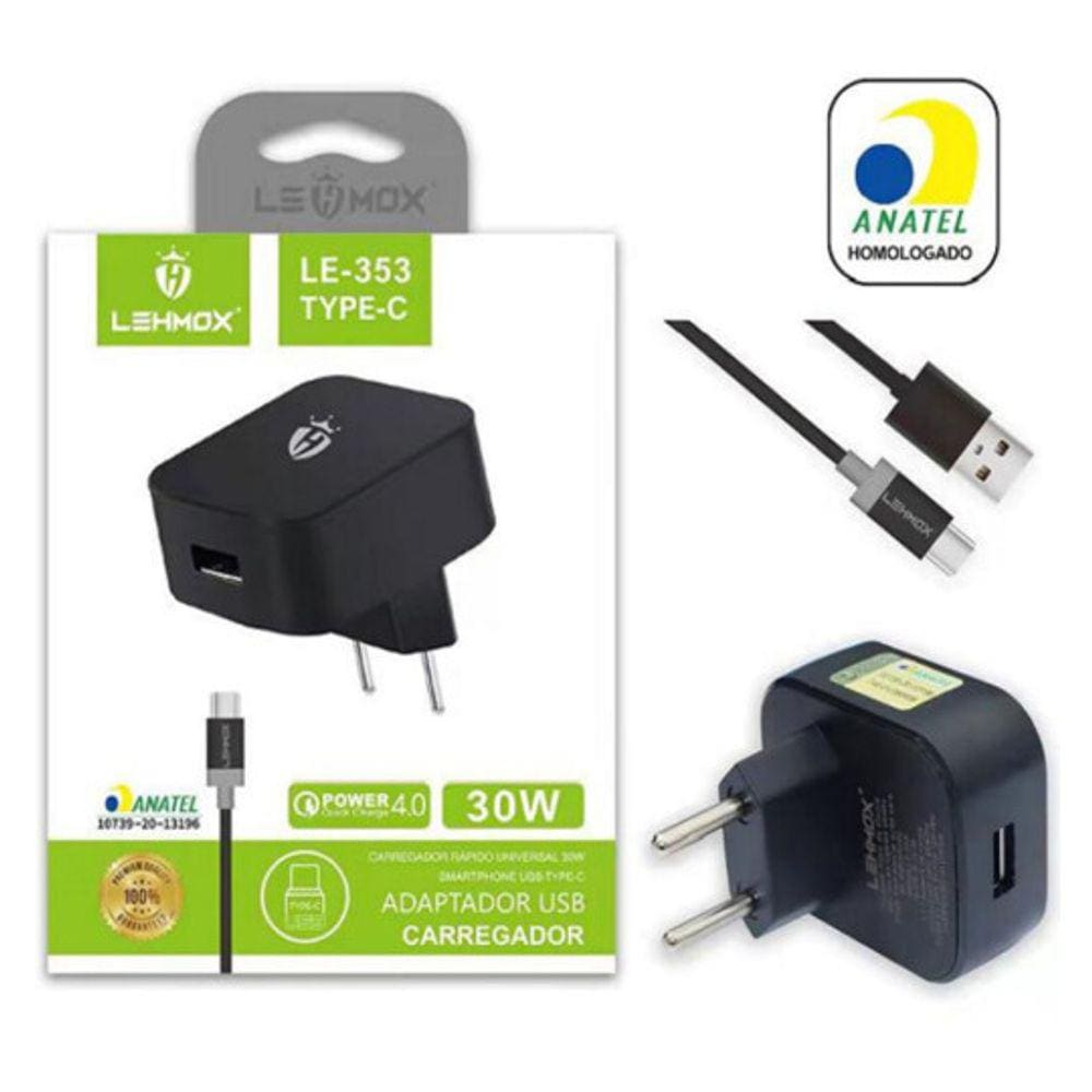 Carregador Para Celular Turbo Power 30w 4.0a Tipo C Type C Le-353