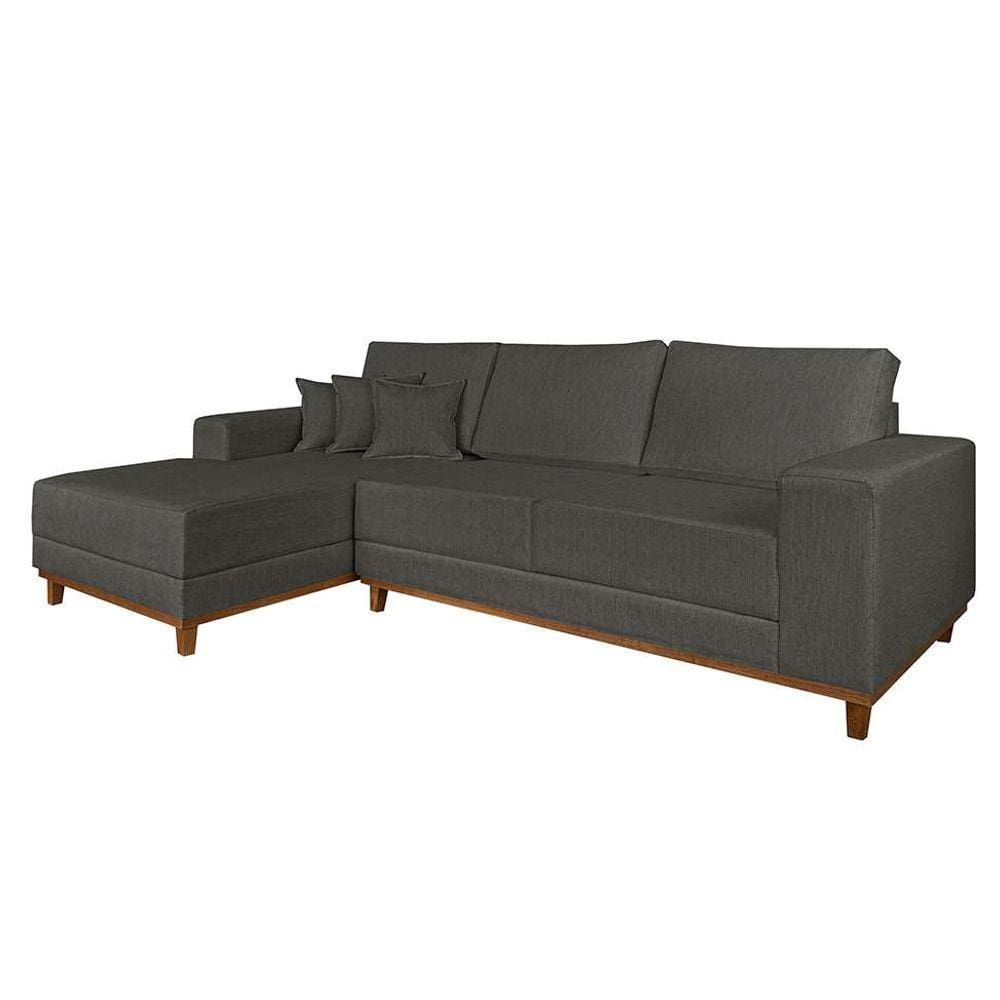 sofá 4 lugares mônaco com chaise esquerdo linho cinza