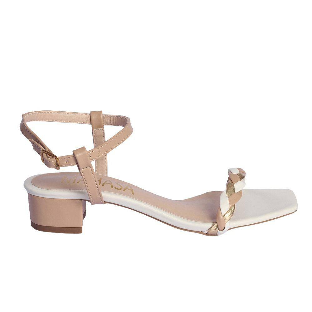 Sandália DAFITI SHOES Salto Grosso Nude - Compre Agora