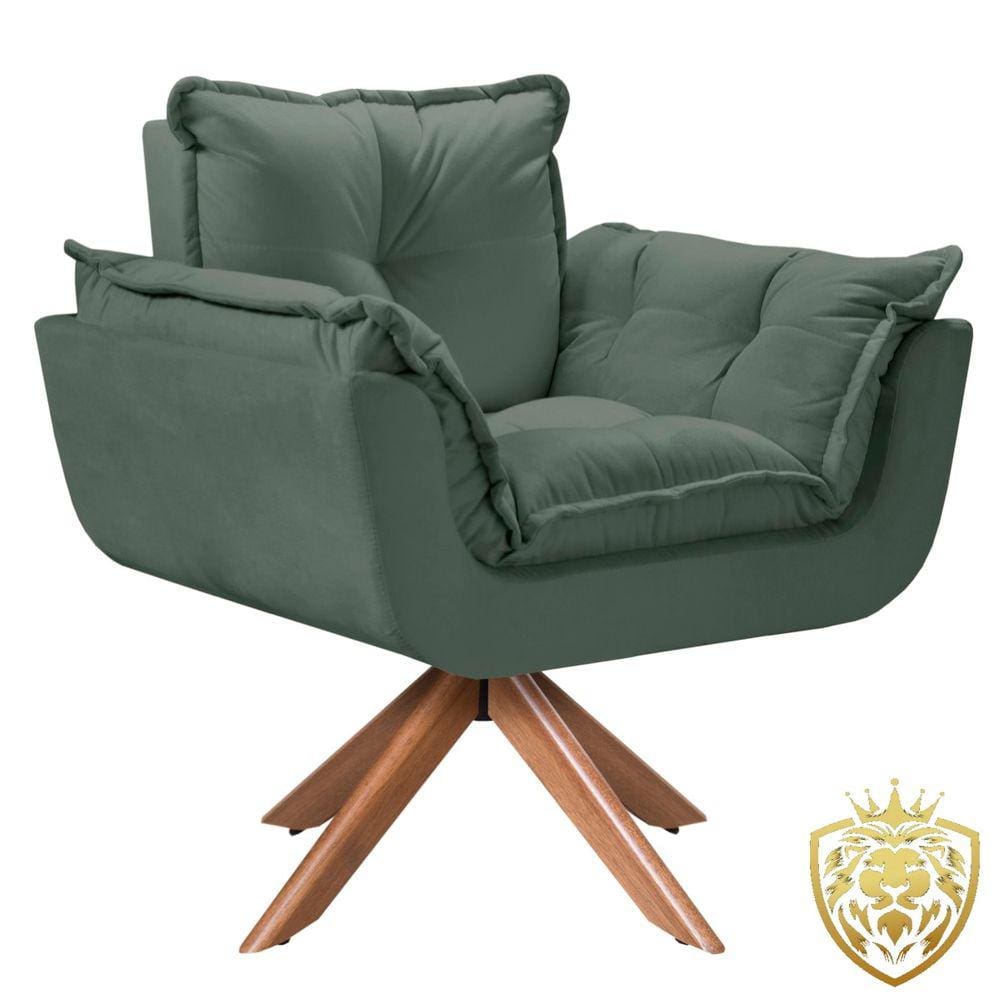 Poltrona Opalla Giratória Madeira Suede D Salla