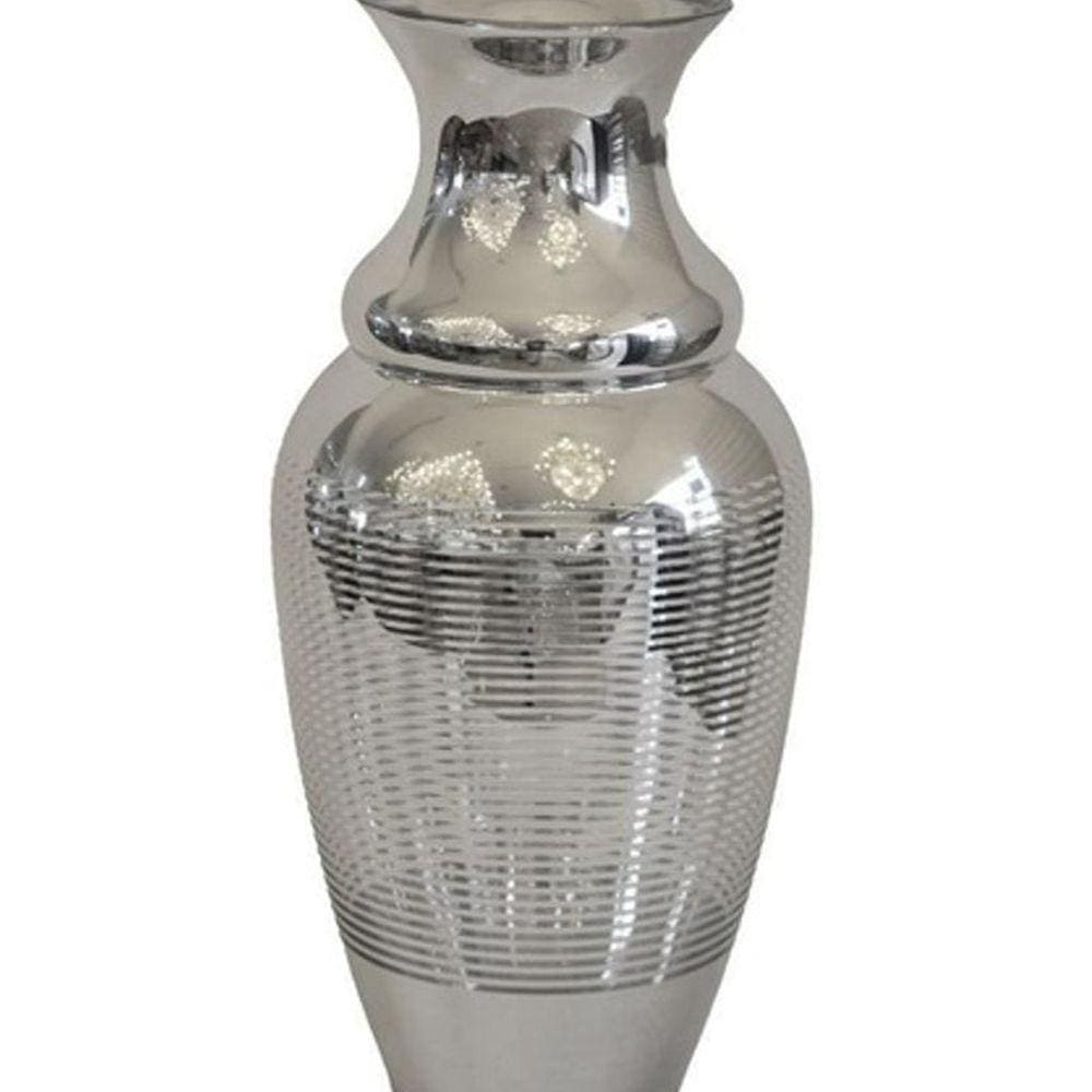 Vaso De Vidro Decorativo Prata Listras 49 X 25