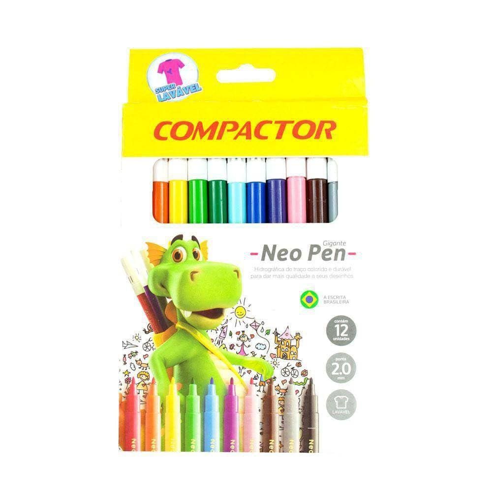 Caneta Hidrográfica Neo-Pen Gigante 12 Cores Compactor