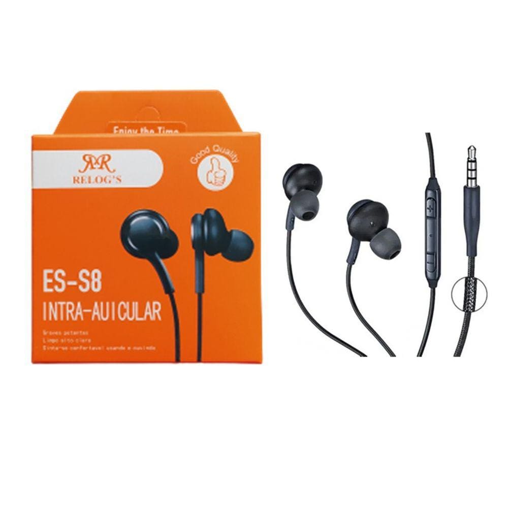 Fone de Ouvido Com Microfone Stereo P2 Cabo em Tpu 1,2m ES-S8 Preto Relog`s