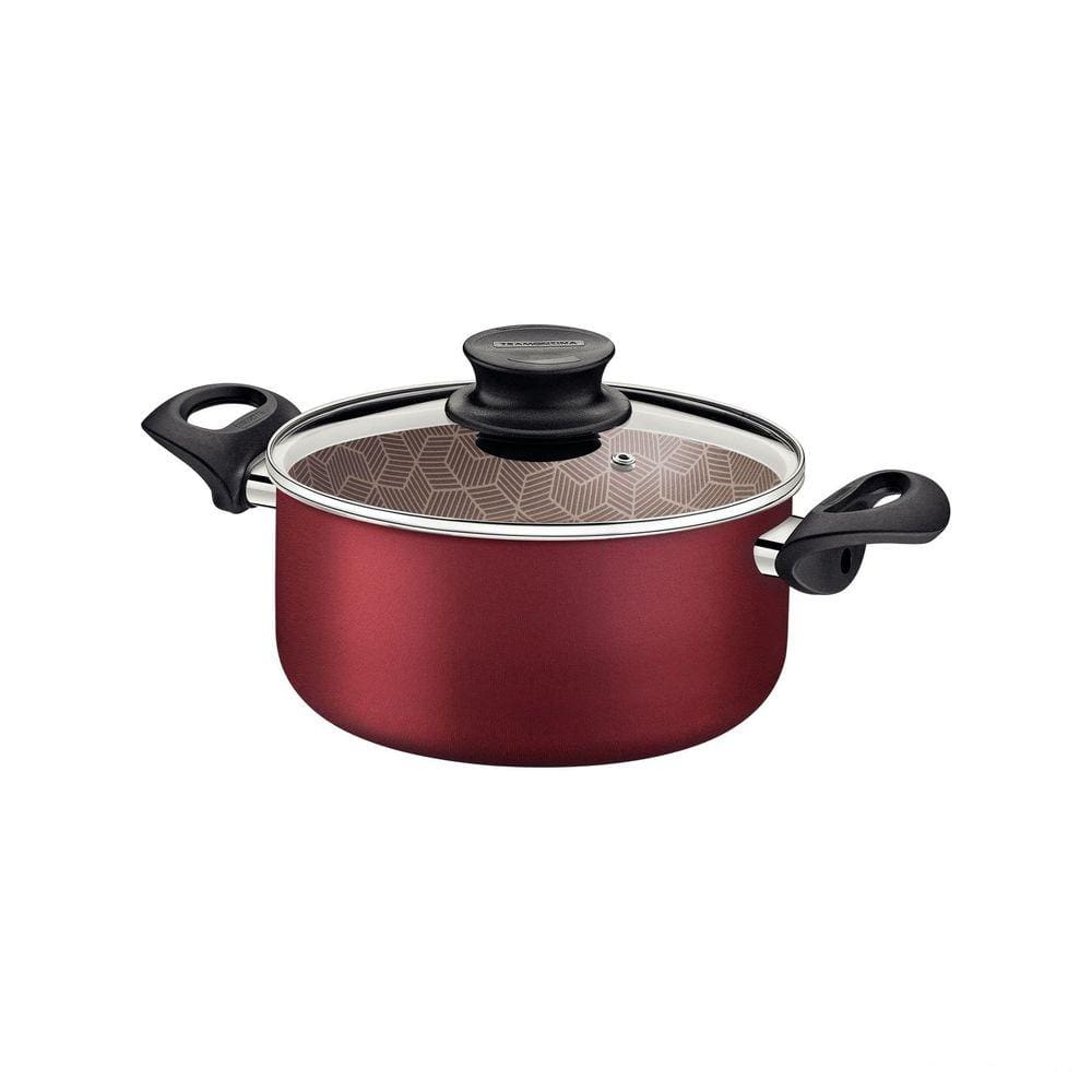 Caçarola Tramontina Paris Antiaderente Starflon Max Vermelho com Tampa de Vidro 28 cm 8 L Tramontina