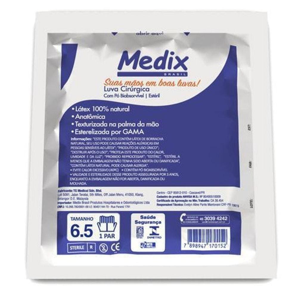 Luva Cirúrgica Estéril De Látex Medix Brasil Com 50 Pares