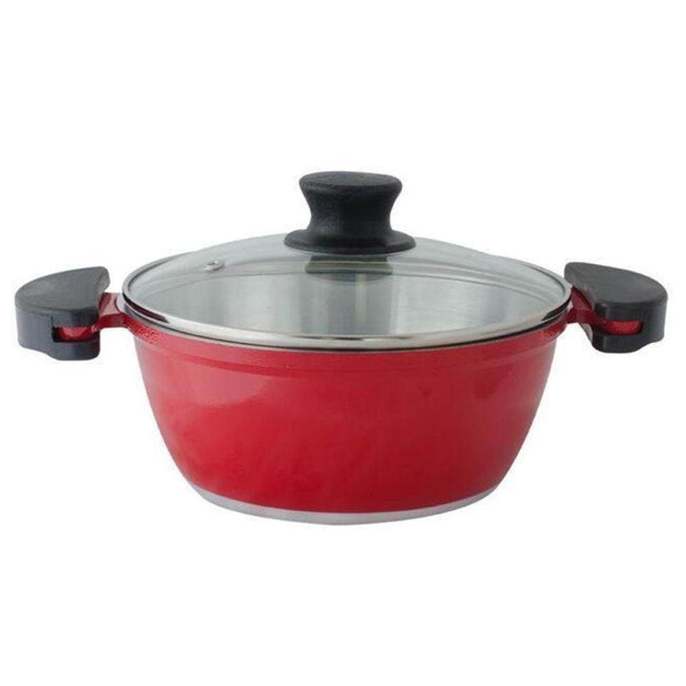 Panelão Fundido 28Cm Vermelho Gulê Tampa De Vidro 5 Litros
