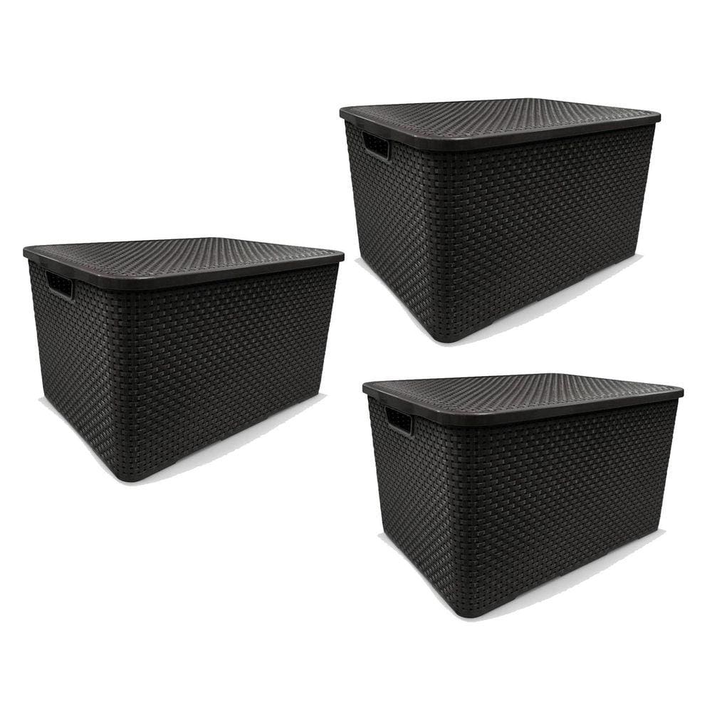 Kit 3 Caixas Organizadoras Rattan Preta 40 Litros Arqplast