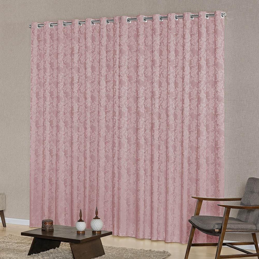 Cortina De Janela 2,00M X 1,70M Jacquard Varão Simples Rosê