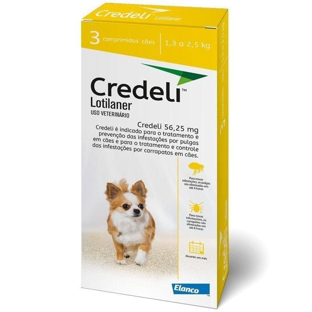 Antipulgas Carrapatos Credeli 03 Comprimido Caes 1,3 A 2,5Kg