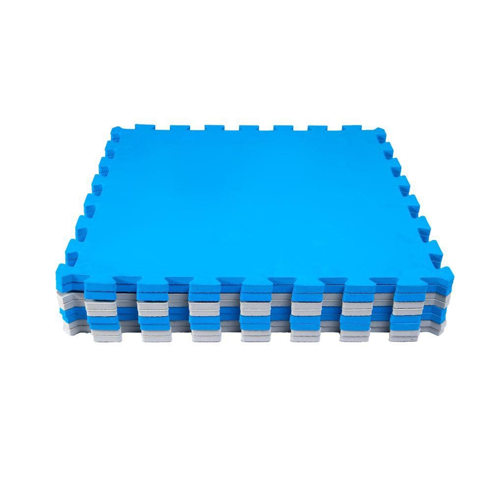 Kit 6 Placas Tatame Tapete Eva Infantil 50x50x1cm Bebê - Azul E Cinza