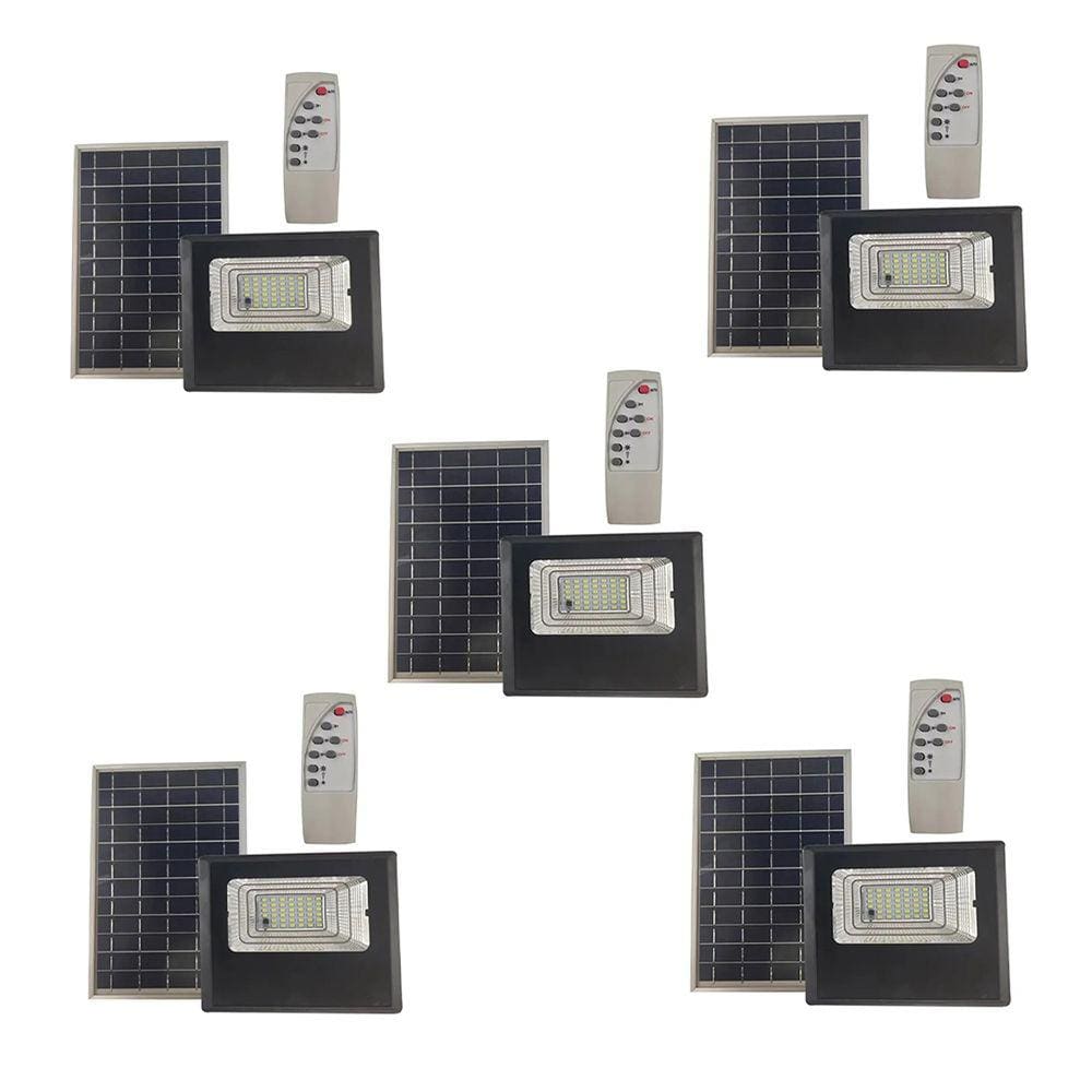 Refletor Solar Led Holofote Kit 5 unidades 40w Placa Solar Iluminacao Controle Completo Sensor