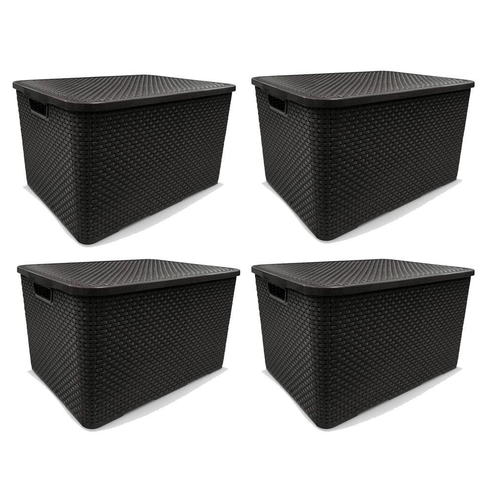 Kit 4 Caixas Organizadoras Rattan Preta 40 Litros Arqplast