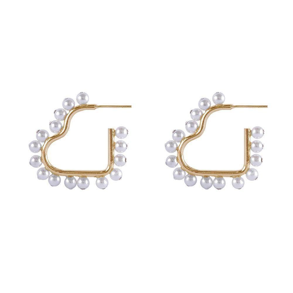 Brinco Armazem Rr Bijoux Coração Com Pérolas Dourado