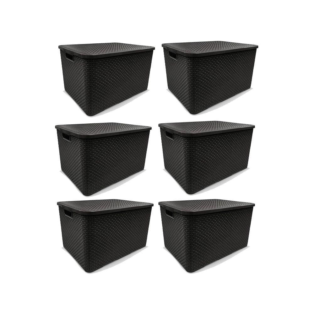 Kit 6 Caixas Organizadoras Rattan Preta 15 Litros Arqplast