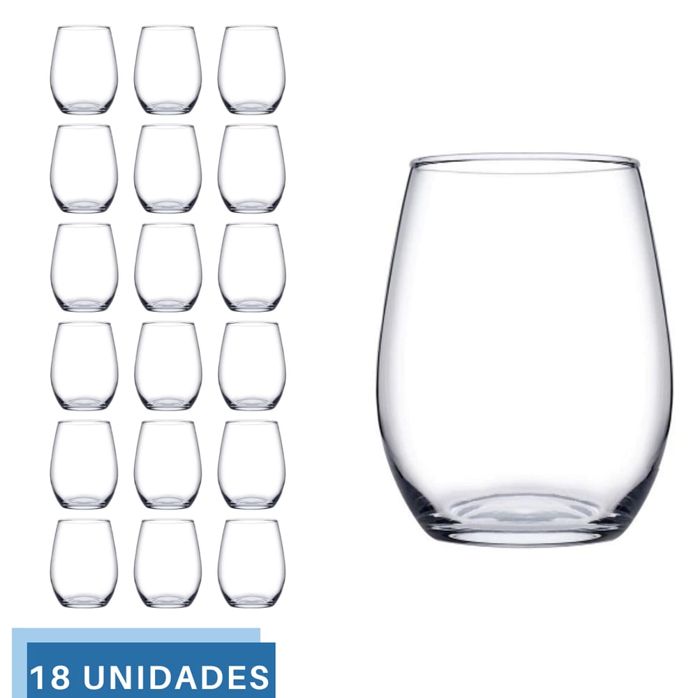 18 Copos de Vidro Transparente Redondo 440ml Amber Pasabahçe