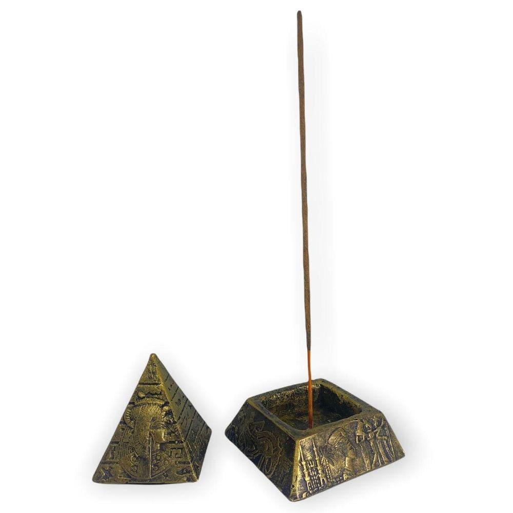 Incensário Pirâmide Cor Dourada Envelhecida 8 Cm