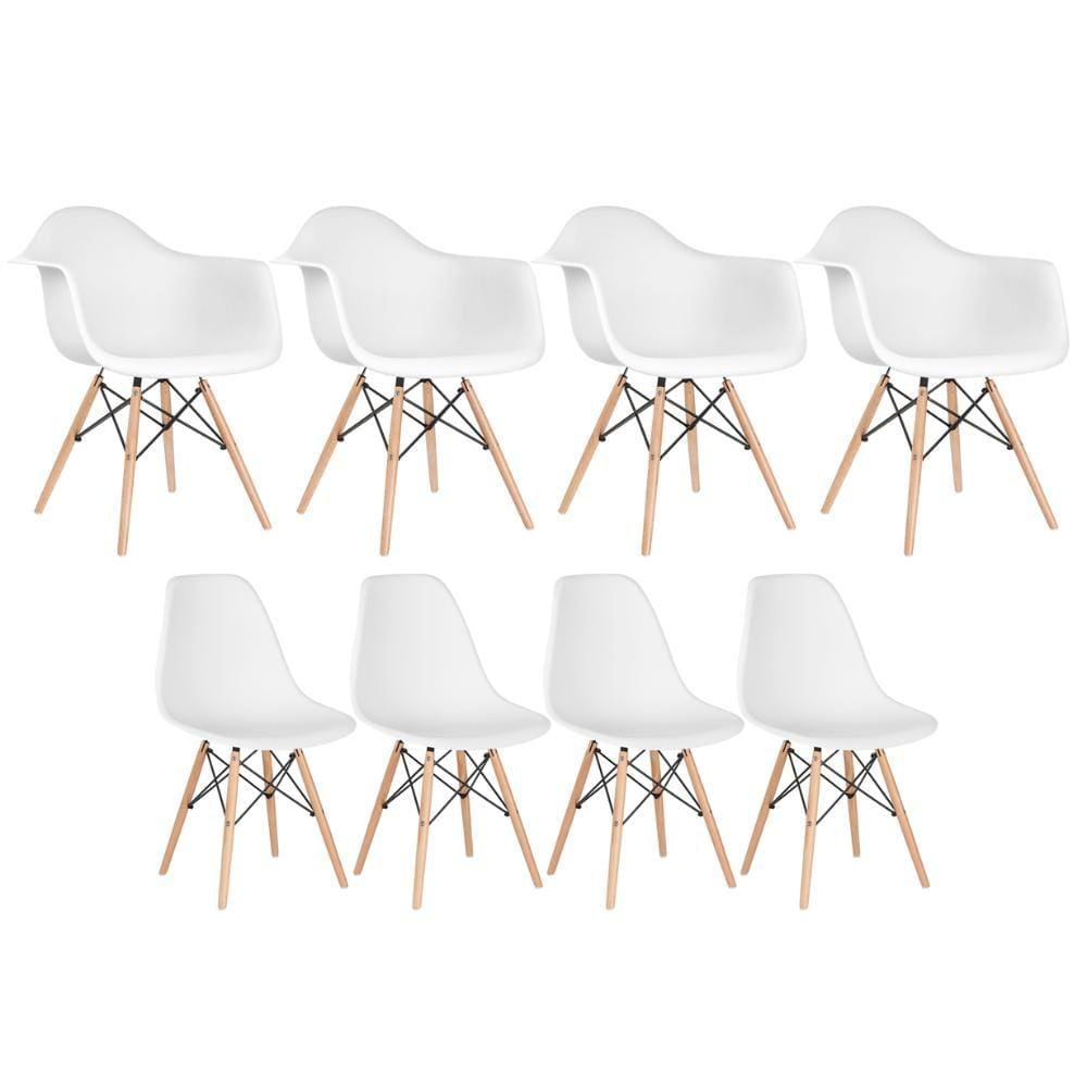 Kit 4 cadeiras Eames DAW com braços + 4 cadeiras Eiffel DSW