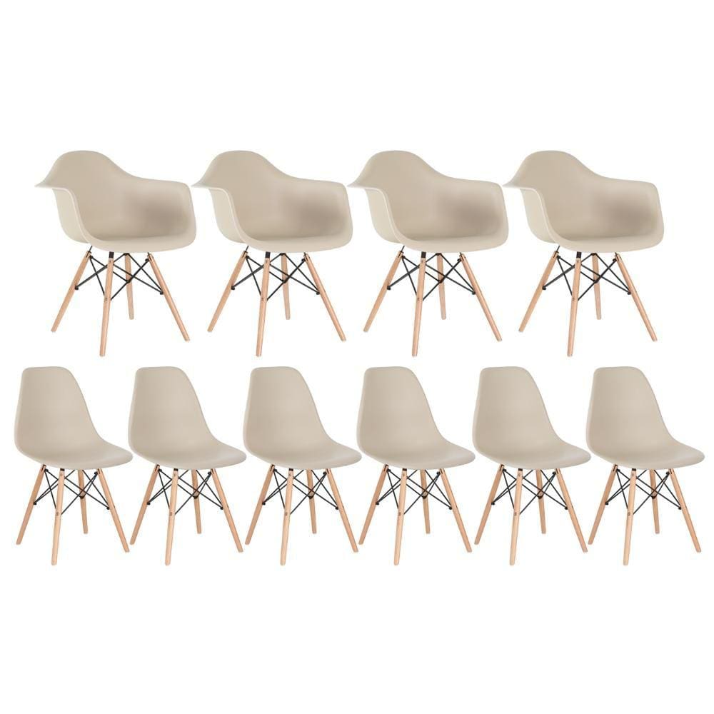 Kit 4 cadeiras Eames DAW com braços + 6 cadeiras Eiffel DSW