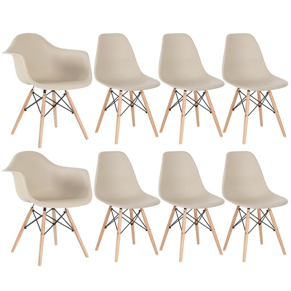 Kit 2 cadeiras Eames DAW com braços + 6 cadeiras Eiffel DSW