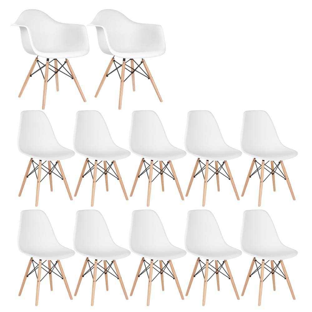 Kit 2 cadeiras Eames DAW com braços + 10 cadeiras Eiffel DSW