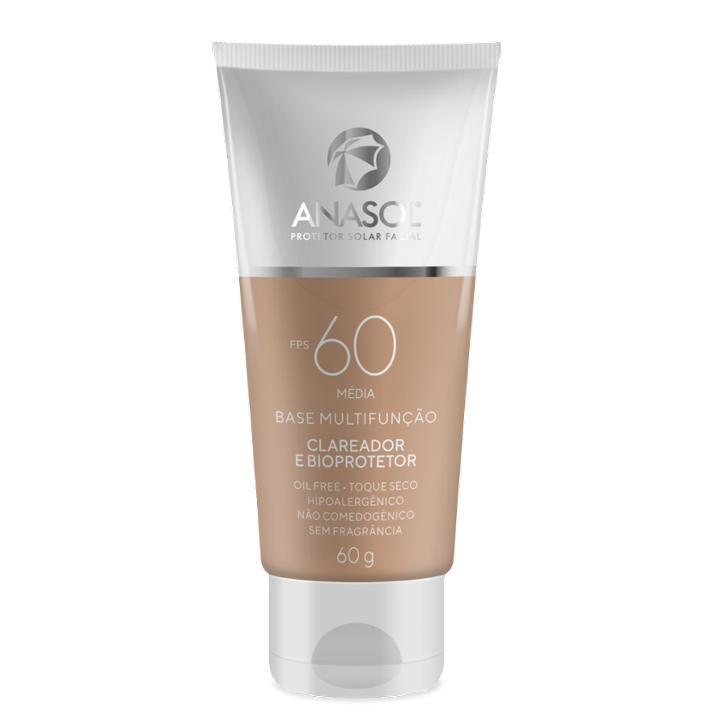 Protetor Solar Facial Anasol Base Média 60 Fps Clareador Toque Seco Oil Free Hipoalérgico Vegano Com Vitamina E